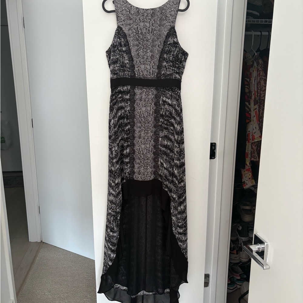 BCBGMaxAzria Black and Gray High-Low Maxi Dress